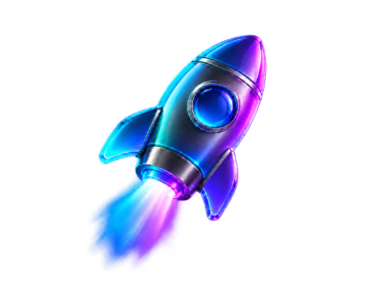 Glossy 3D rocket illustration for Launch Your Brand